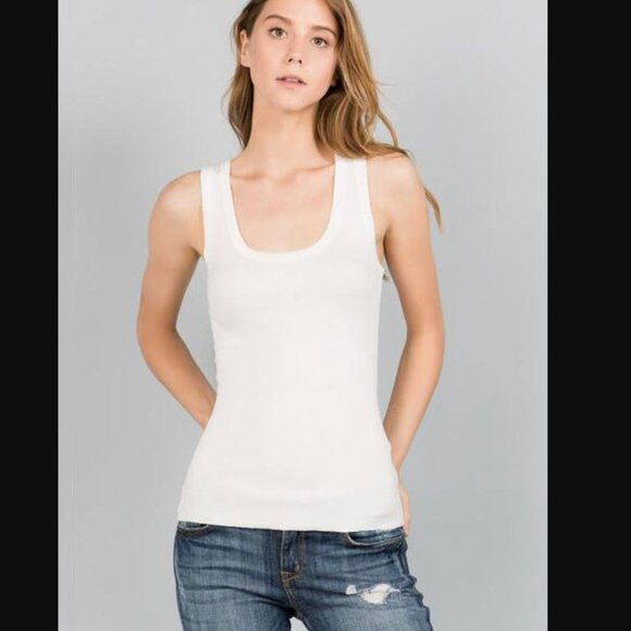 Crown Jewel Tops - Crown Jewel Luxe Rib Tiburon Tank - Pearl - Large